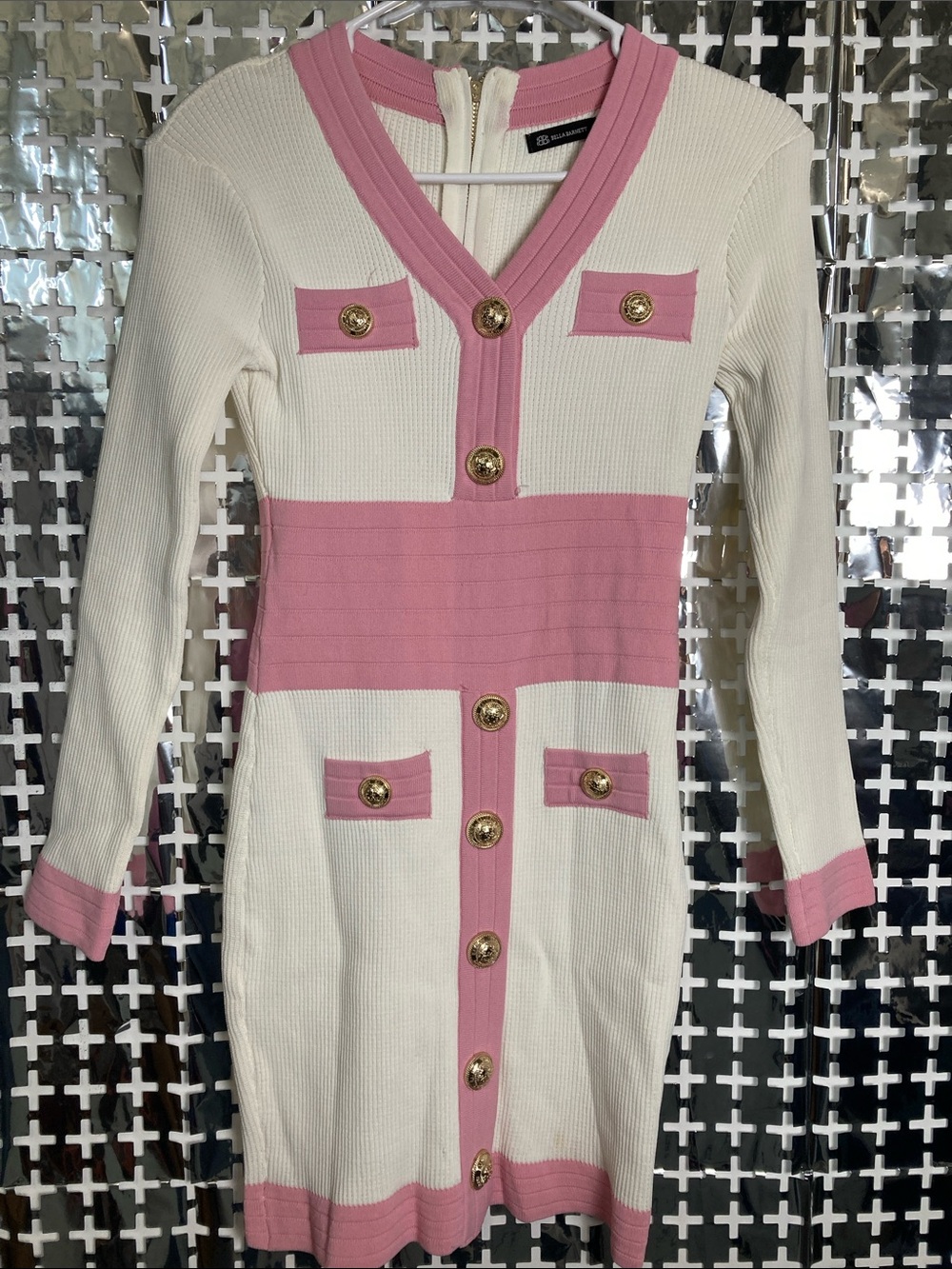 Bella Barnett Pink Trim Ribbed Knit Dress